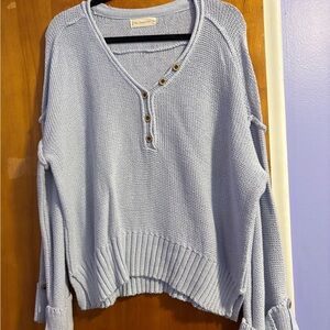 Together Women's Light Blue V-Neck Sweater
